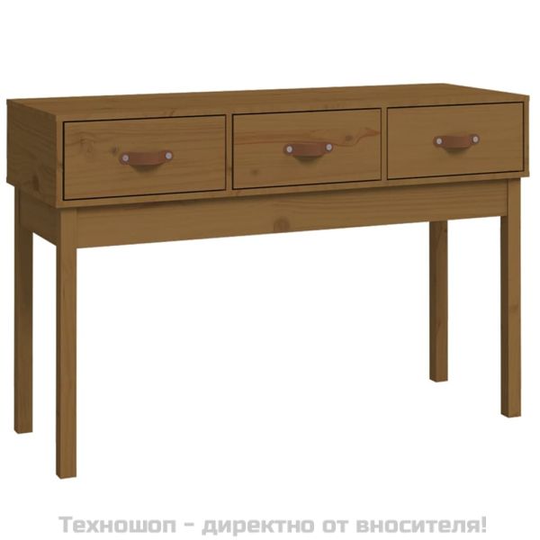 Конзолна маса, меденокафява, 114x40x75 см, борово дърво масив