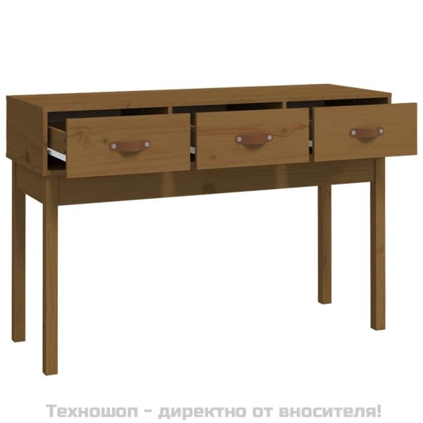 Конзолна маса, меденокафява, 114x40x75 см, борово дърво масив