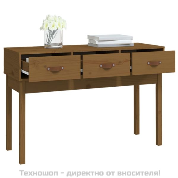 Конзолна маса, меденокафява, 114x40x75 см, борово дърво масив