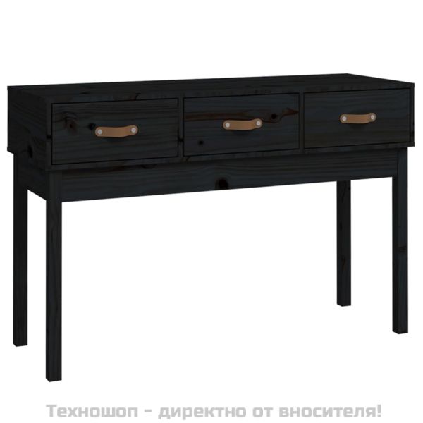 Конзолна маса черно 114x40x75 см борово дърво масив