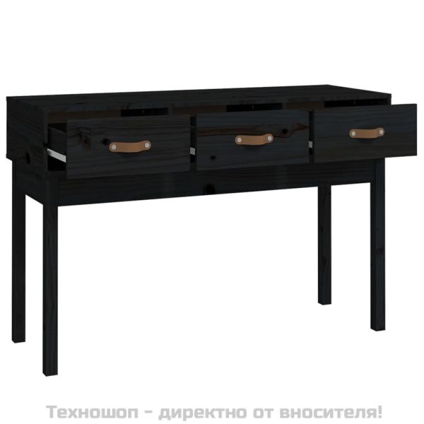 Конзолна маса черно 114x40x75 см борово дърво масив