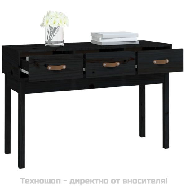 Конзолна маса черно 114x40x75 см борово дърво масив