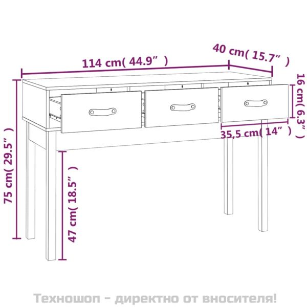 Конзолна маса черно 114x40x75 см борово дърво масив