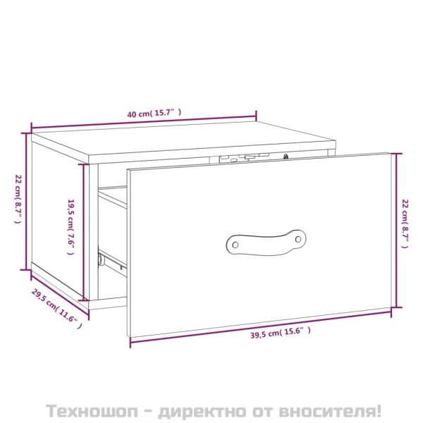 Нощни шкафчета за стенен монтаж 2 бр меденокафяви 40x29,5x22 см