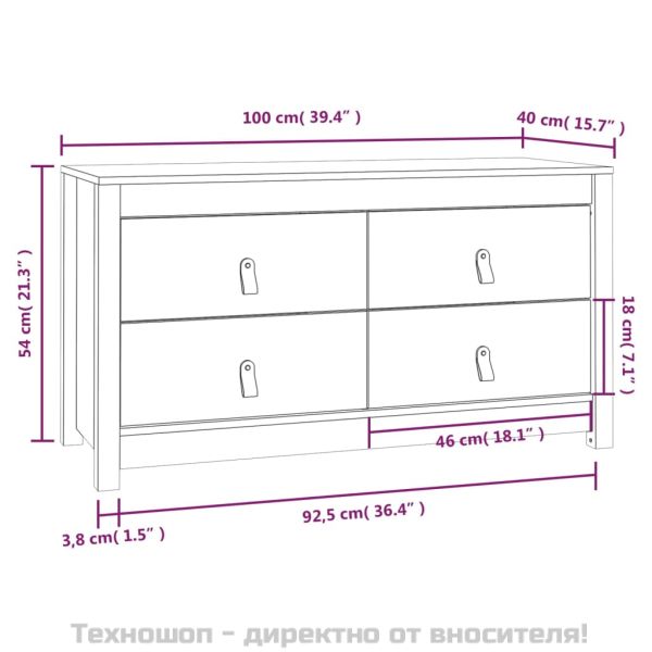 Страничен шкаф, меденокафяв, 100x40x54 см, борово дърво масив
