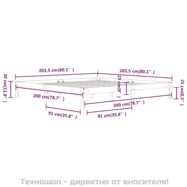 Рамка за легло, сива, бор масив, 200х200 см