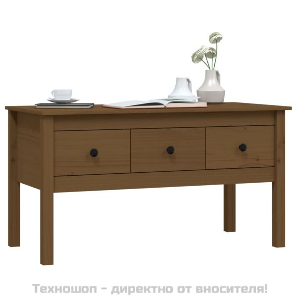Кафе маса, меденокафява, 102x49x55 см, борово дърво масив