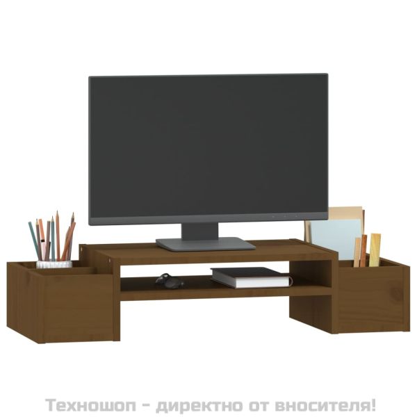 Поставка за монитор, меденокафява, 70x27,5x15 см, бор масив