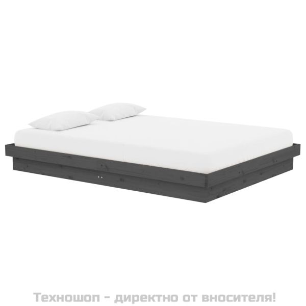 Рамка за легло, сива, дърво масив, 135x190 cм, Double