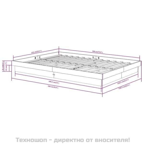 Рамка за легло, сива, дърво масив, 135x190 cм, Double