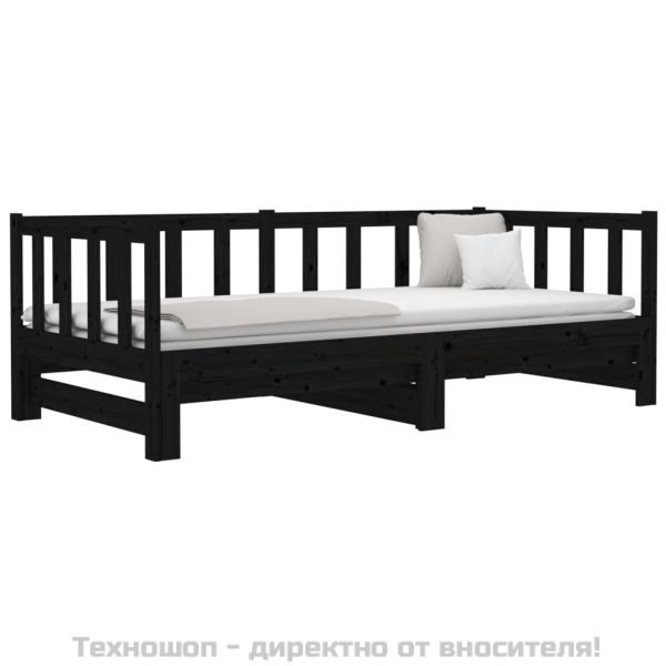 Разтегателно дневно легло, черно, 2x(90x190) см, бор масив