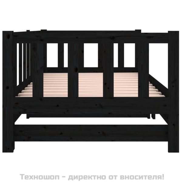 Разтегателно дневно легло, черно, 2x(90x190) см, бор масив