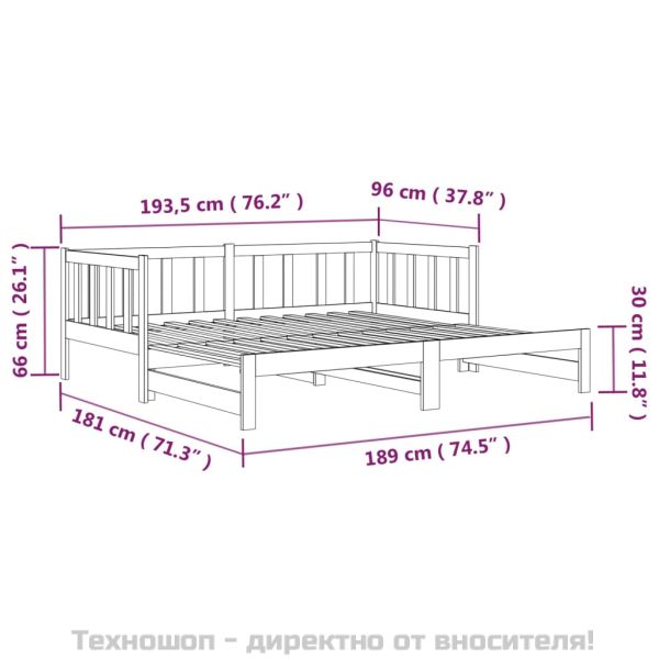 Разтегателно дневно легло, черно, 2x(90x190) см, бор масив