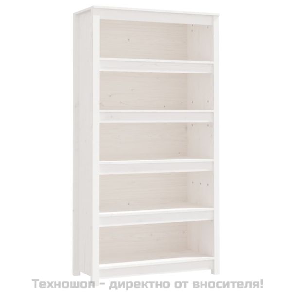Библиотека, бяла, 80x35x154 см, борово дърво масив