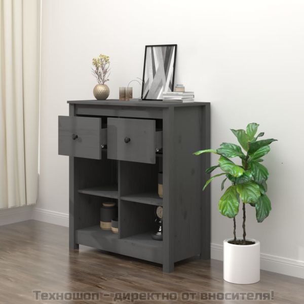 Сайдборд, сив, 70x35x80 см, бор масив