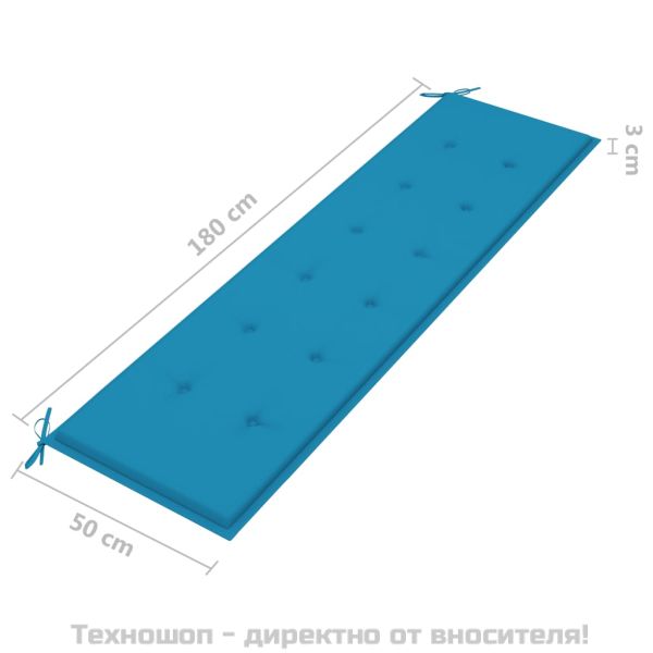 Възглавница за градинска пейка синя 180x50x3 см оксфорд плат