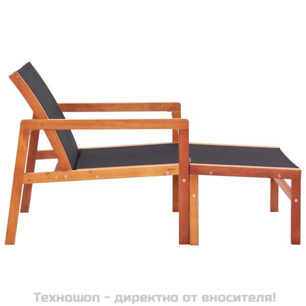 Градински стол с подложка за крака, евкалипт масив и textilene