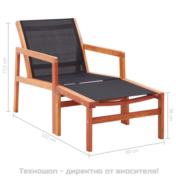 Градински стол с подложка за крака, евкалипт масив и textilene