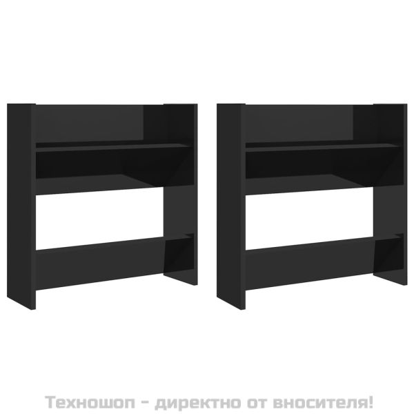 Шкафове за обувки 2 бр черен гланц 60x18x60 см инженерно дърво