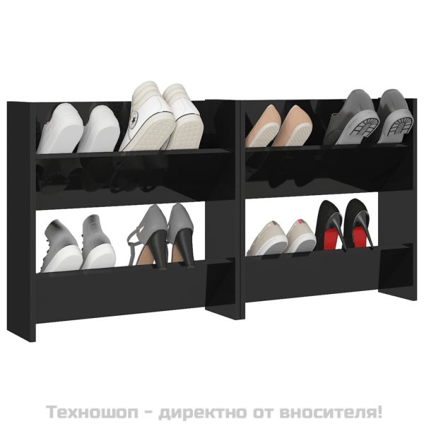 Шкафове за обувки 2 бр черен гланц 60x18x60 см инженерно дърво