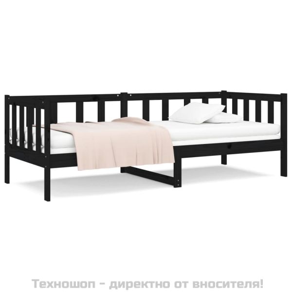 Дневно легло, черно, 90x190 см, борово дърво масив