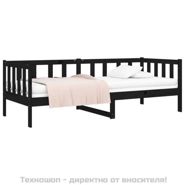 Дневно легло, черно, 90x190 см, борово дърво масив