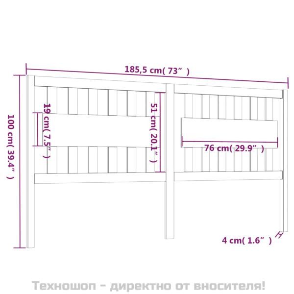 Горна табла за легло, сива, 185,5x4x100 см, бор масив