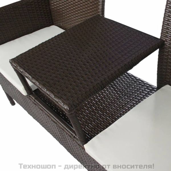 Градинска мека мебел с маса за чай, кафяв полиратан