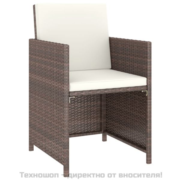 Градински комплект с възглавници, 6 части, кафяв полиратан