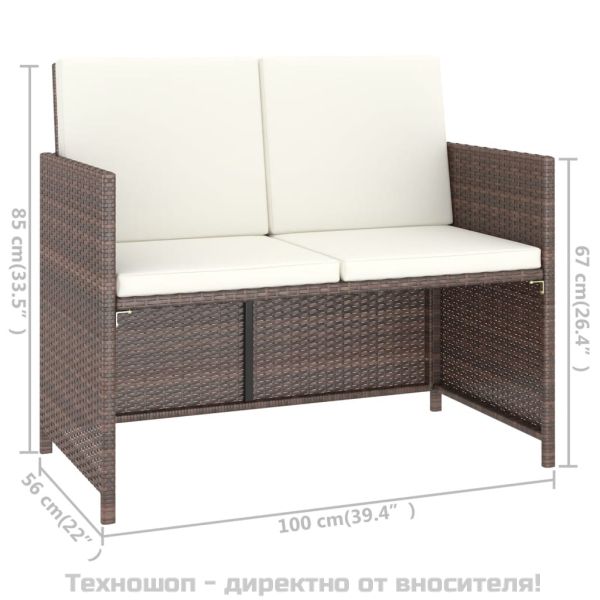 Градински комплект с възглавници, 6 части, кафяв полиратан