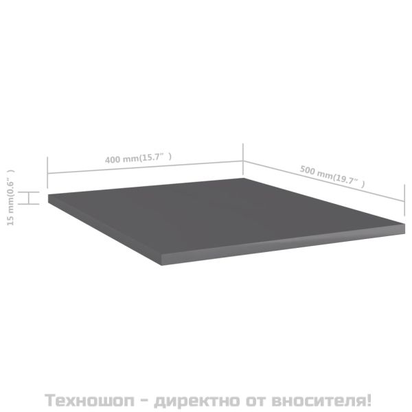 Рафтове, 8 бр, сив гланц, 40x50x1,5 см, инженерно дърво