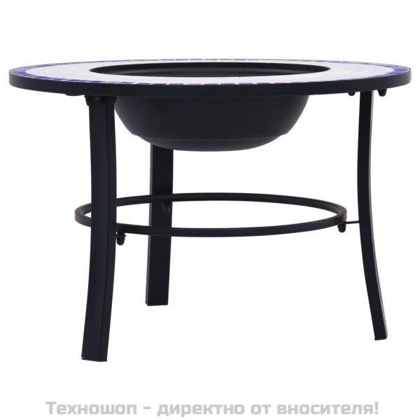 Мозаечна маса с огнище, синьо и бяло, 68 см, керамика