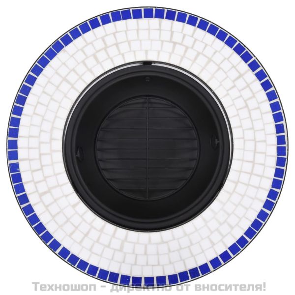 Мозаечна маса с огнище, синьо и бяло, 68 см, керамика