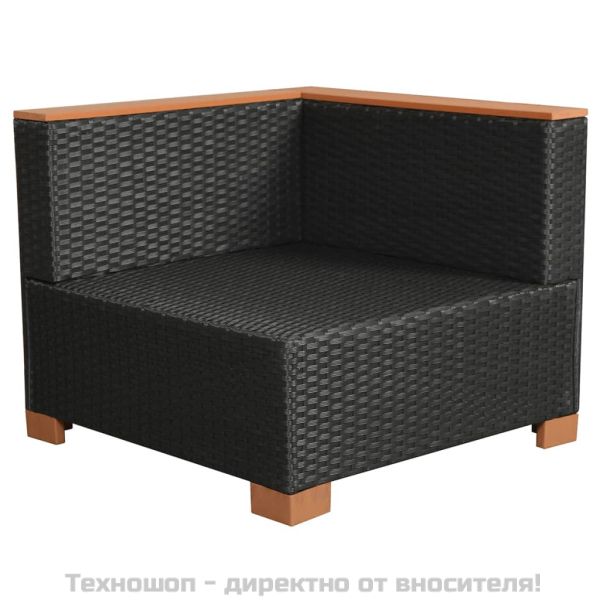 Градински комплект с възглавници, 8 части, черен полиратан