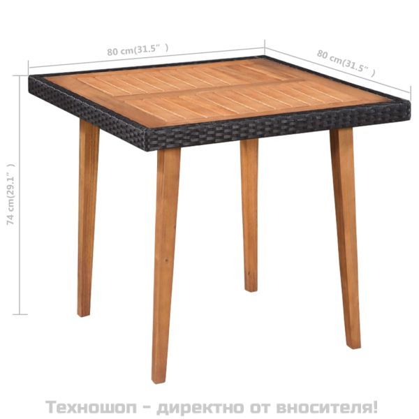 Градински трапезен комплект, 5 части, полиратан, черно-кафяв