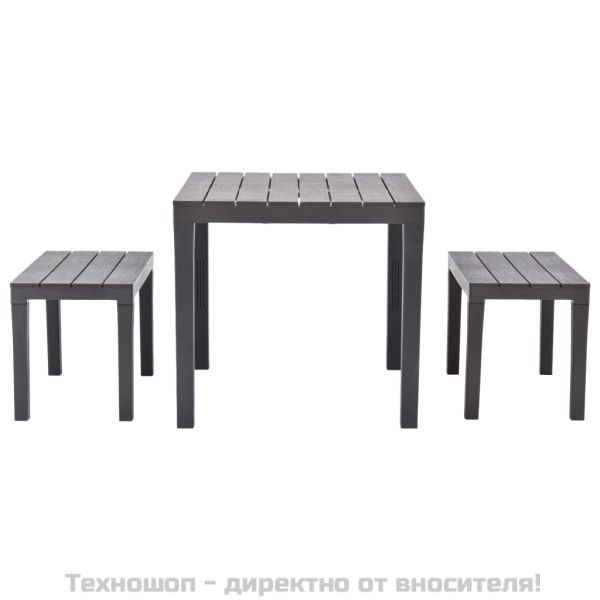 Градинска маса с 2 пейки, пластмаса, кафява