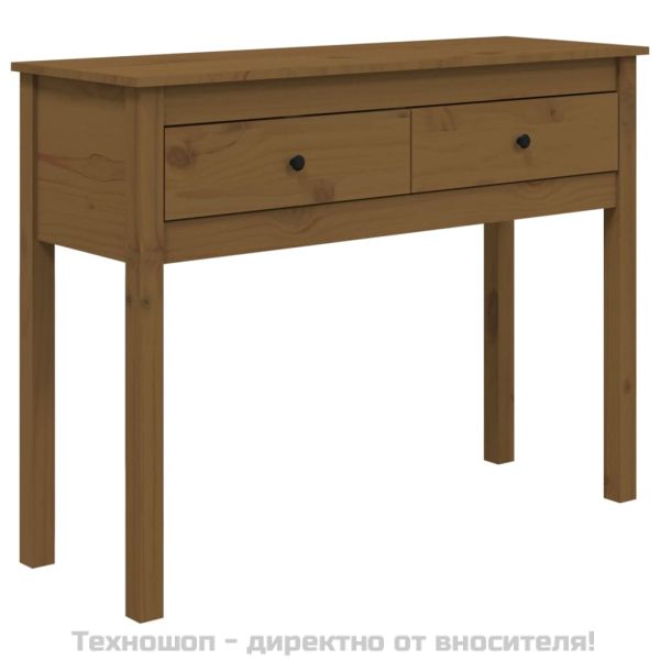 Конзолна маса, меденокафява, 100x35x75 см, борово дърво масив