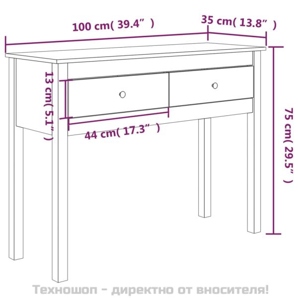 Конзолна маса, меденокафява, 100x35x75 см, борово дърво масив