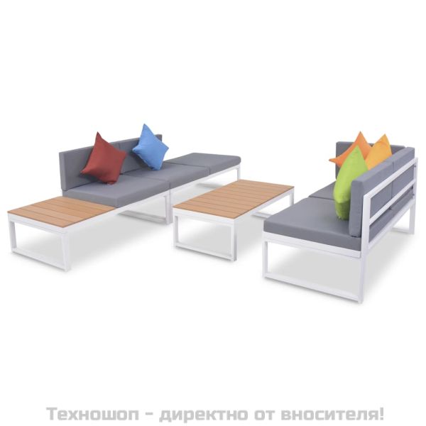 Градински комплект с възглавници, 4 части, алуминий и WPC