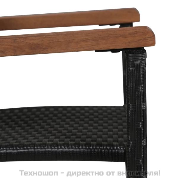 Градински трапезен комплект, 7 части, черен полиратан и акация