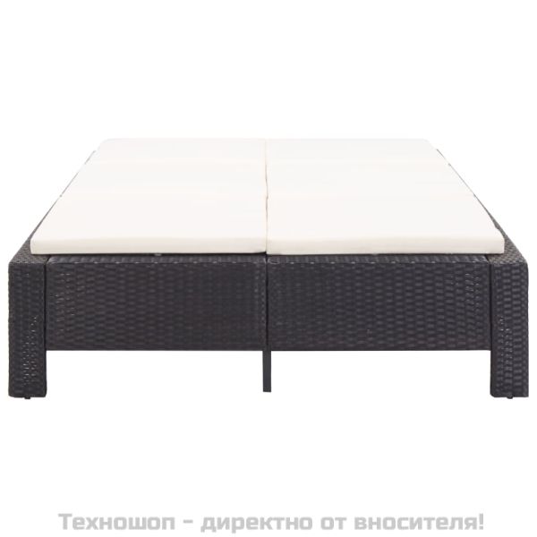 Шезлонг с шалте за двама, черен полиратан