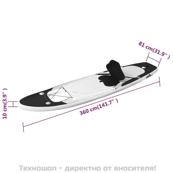 Комплект надуваем стендъп падълборд, черен, 360x81x10 см
