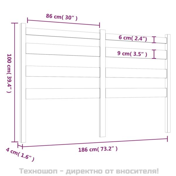 Горна табла за легло, сива, 186x4x100 см, бор масив