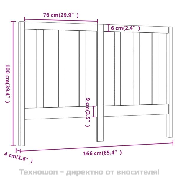 Горна табла за легло, сива, 166x4x100 см, бор масив