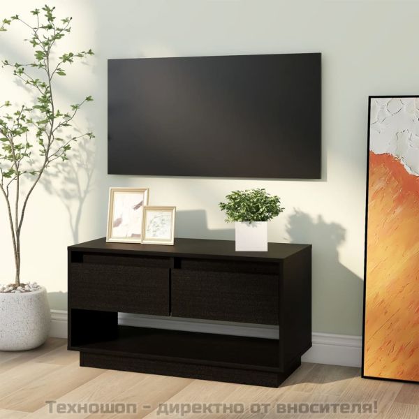 ТВ шкаф, черен, 74x34x40 см, бор масив