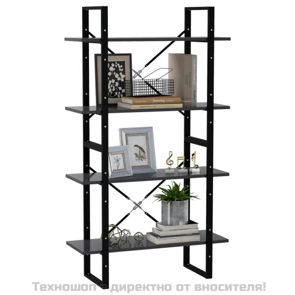 4-етажна библиотека, сива, 80x30x140 см, инженерно дърво