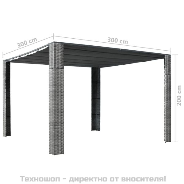 Шатра с покрив, полиратан, 300x300x220 см, сиво и антрацит