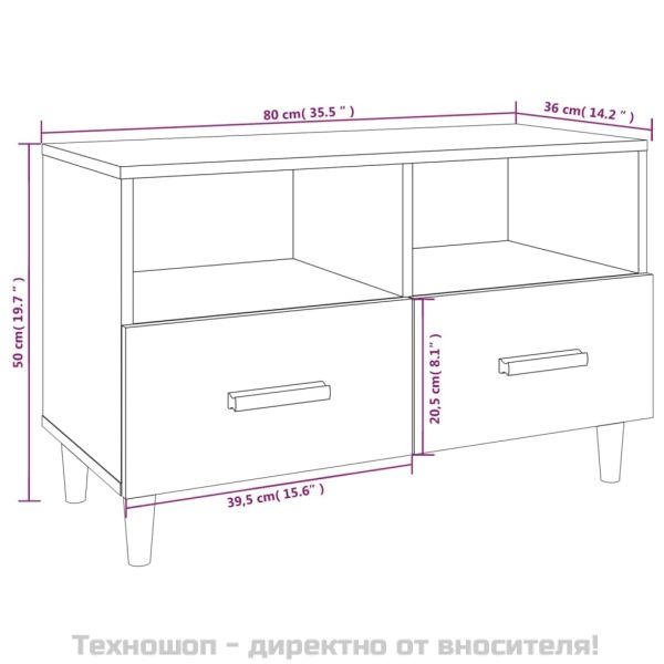 ТВ шкаф, сив сонома, 80x36x50 см, инженерно дърво