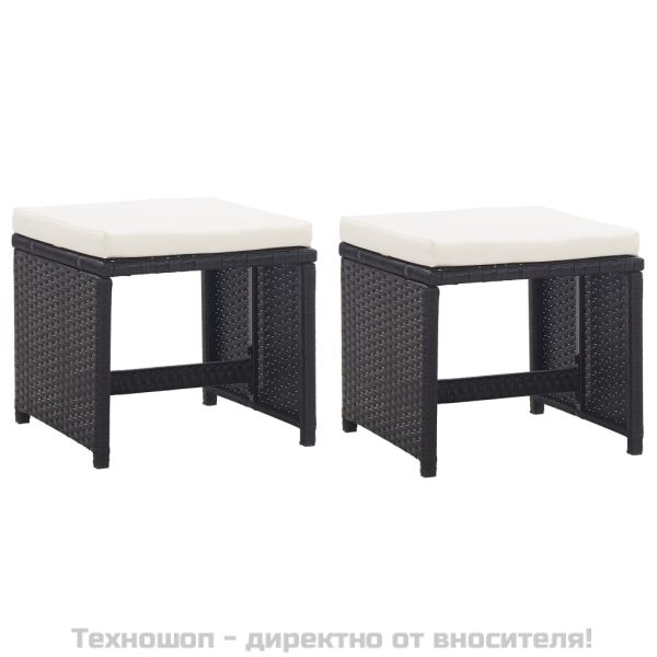 Градински комплект с възглавници, 9 части, черен полиратан