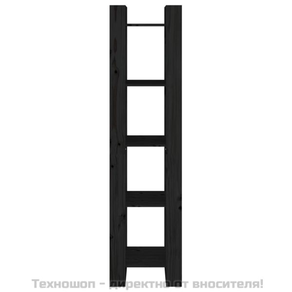Библиотека/разделител за стая, черна, 41x35x160 см, бор масив